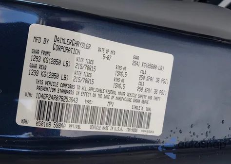 2007 Dodge Grand Caravan Se from USA, damaged, VIN 1D4GP24R07B253643